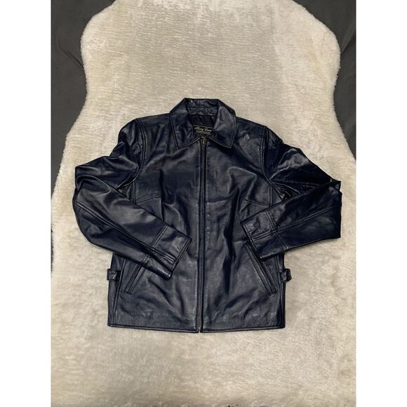 Jerry Lewis Womens Royal Blue Leather Full Zip Moto Y2K Jacket‎ Size Small - Picture 1 of 7